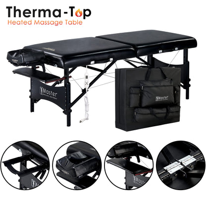 Master Massage 30” Galaxy Therma Top Portable Massage Table for Professional& Home Use, Adjustable Height Travel Massage Bed, Salon Beauty Spa Tattoo Lash Bed with Accessories (Black)