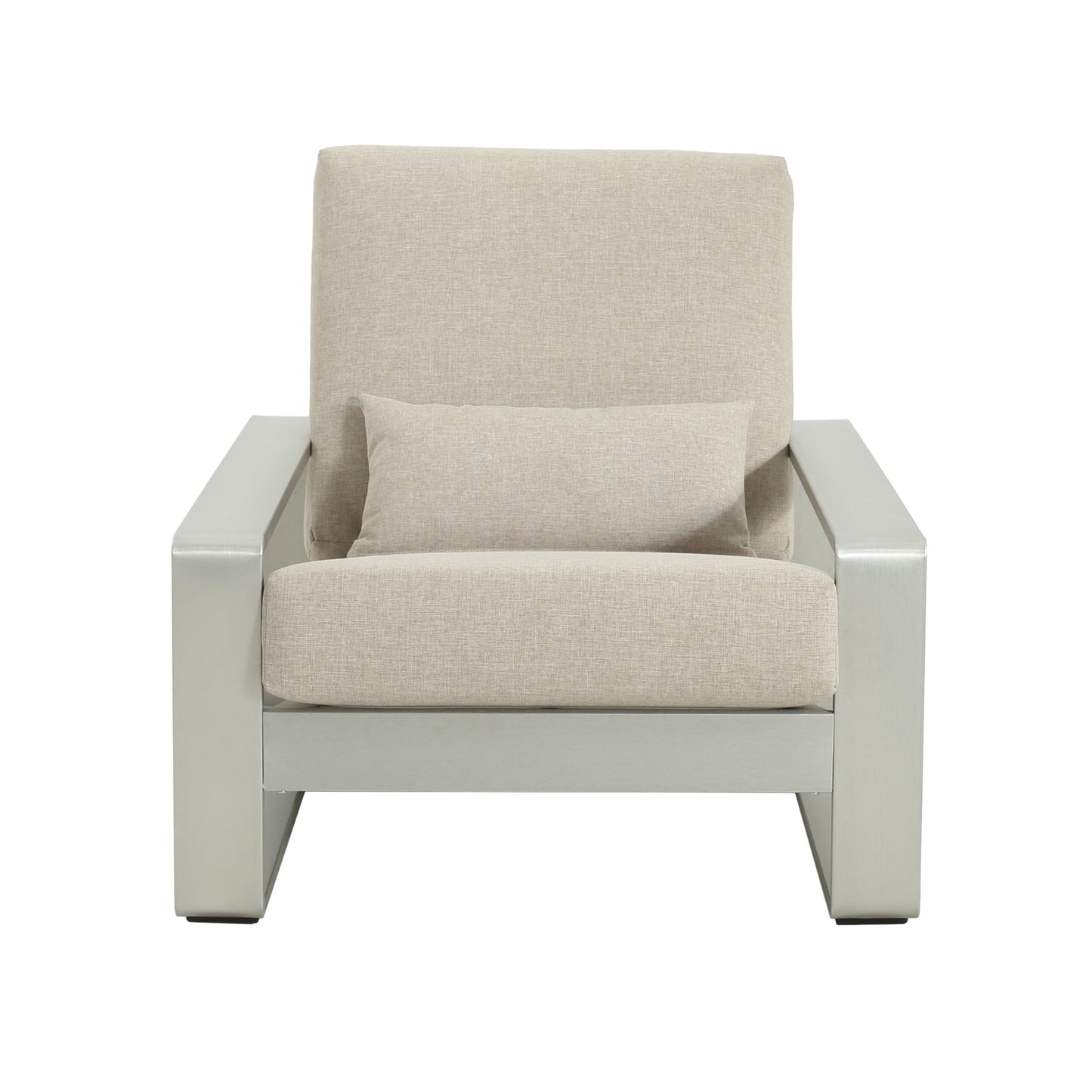 Christopher Knight Home Aspen Aluminum Outdoor Club Chair Set of 2, Lounge Chair Outdoor with Cushions, Indoor Metal Accent Chair, Tilt Backrest Recliner for Backyard, Garden, Balcony, Silver+Beige