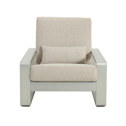 Christopher Knight Home Aspen Aluminum Outdoor Club Chair Set of 2, Lounge Chair Outdoor with Cushions, Indoor Metal Accent Chair, Tilt Backrest Recliner for Backyard, Garden, Balcony, Silver+Beige