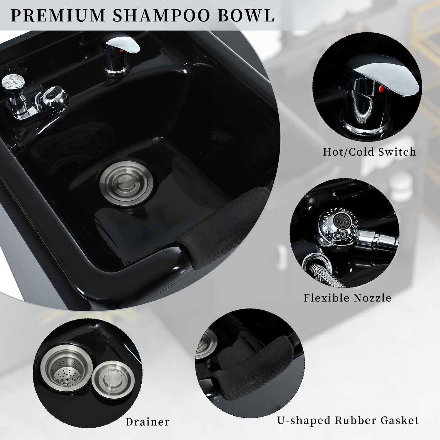 Salon Station,Shampoo Backwash Station for Salons with Shampoo Bowl & Storage Layer,Salon Equipment for Spa Beauty, Black Color