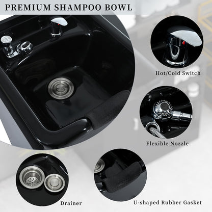 Salon Station,Shampoo Backwash Station for Salons with Shampoo Bowl & Storage Layer,Salon Equipment for Spa Beauty, Black Color