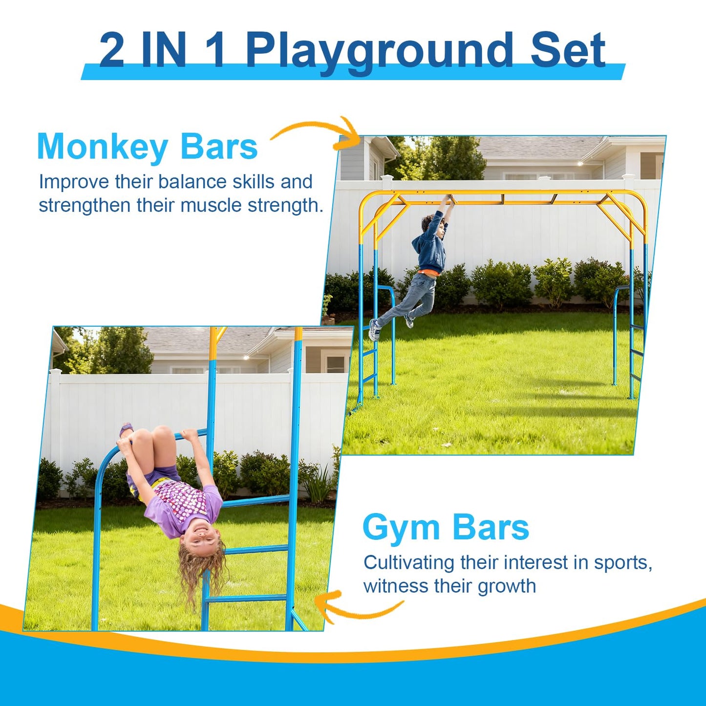 DOLEMODUO Large Monkey Bars for Kids, Outdoor Monkey Bar Set with Climbing Frame, Heavy-Duty Metal Playground Climbing Playset for Backyard, Kids Jungle Gym for Aged 3+