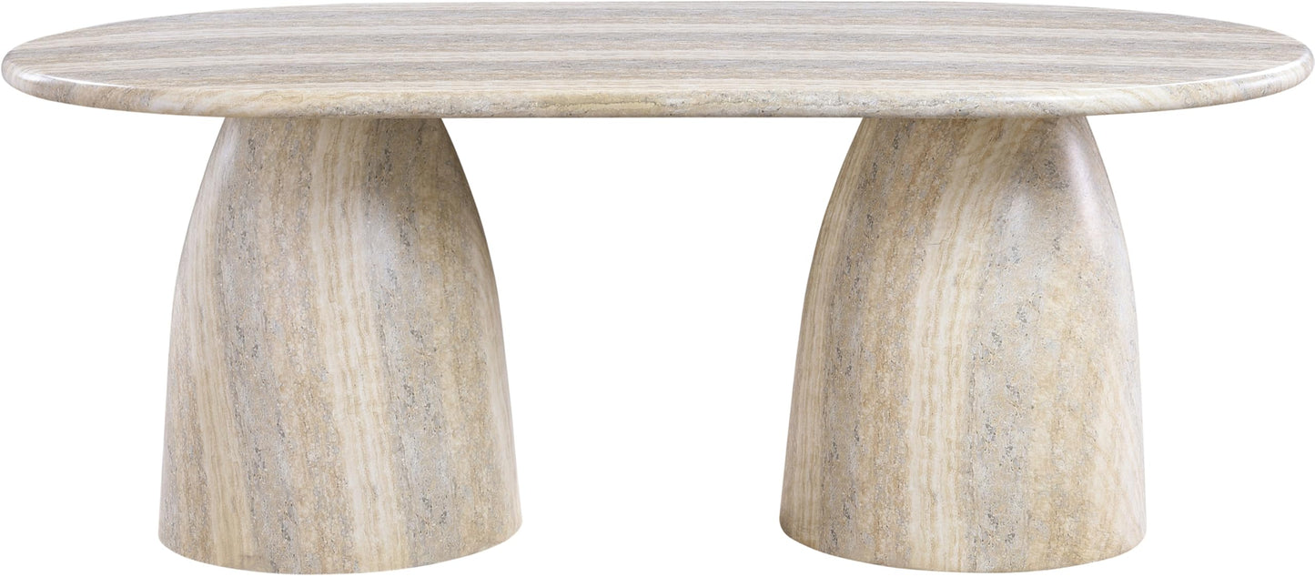 Meridian Furniture 702Travertine-T Cosenza Collection Art Deco 78" Indoor/Outdoor Concrete Dining Table with Travertine Finish, 78" W x 44.5" D x 30" H