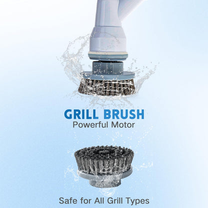 Electric Spin Scrubber,Wire Brush,Waterproof Spin Scrubber with Long Handle, Powerful Motor Cordless Cleaning Brush, Grill Cleaning Brush with Multiple Heads for Sink, Stove, Cabinets, and Kitchen