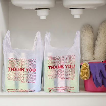 Delxo Grocery Bags Thank You Plastic T-Shirt Bag (1000 Count), White Supermarket Shopping Bags with Handles for Restaurant, Retail, To Go, Takeout, Convenience Stores 11.5 x 6.5 x 21 In