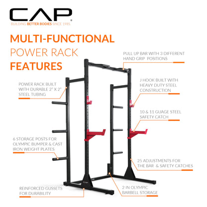 Cap Power Rack with Pull Up Bar & Attachments - Squat Rack & Strength Training Power Cage for Home Gym - Green
