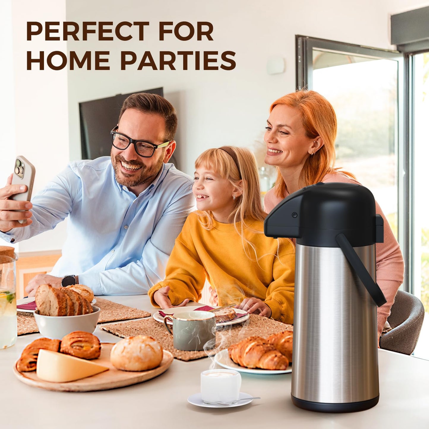Coffee Carafe for Keeping Hot - Gezoss 102OZ / 3L Airpot Coffee Dispenser with Pump - Large Coffee Carafe for Hot Drinks Tea Liquid - Insulated Stainless Steel Hot Water Beverage Urn for Parties
