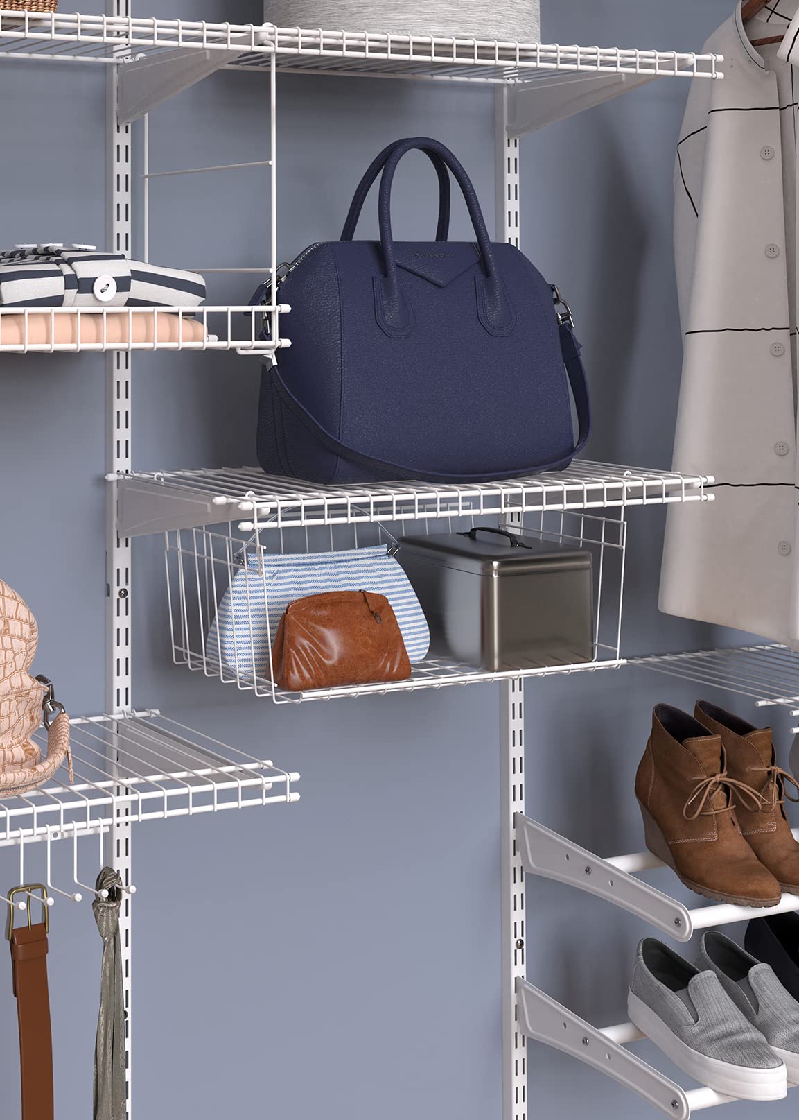 ClosetMaid Wire Hanging Shelf Basket for Storage, Organization in Closet or Pantry, No Assembly or Installation, Durable, White