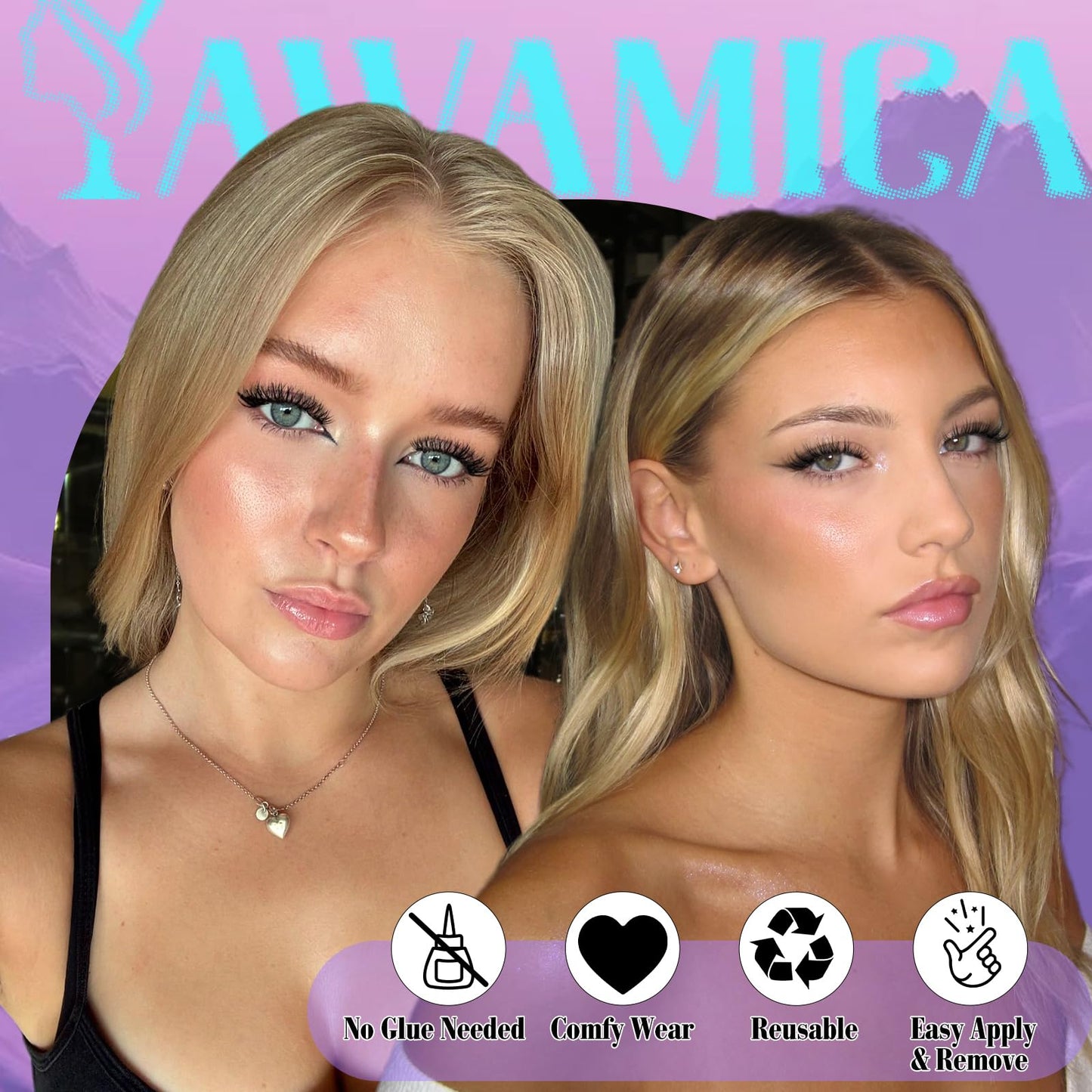 Magnetic Eyelashes Natural Look Reusable Magnetic Lashes with Applicator No Glue Needed False Eyelashes 2 Styles Mixed Magnetic Eyelashes without Eyeliner Waterproof Clear Band Lashes by Yawamica