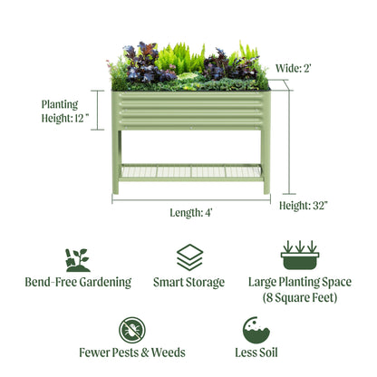 Elevated Raised Garden Bed-V Series, 2' x 4' Garden Beds with Legs & Storage Rack for Patio Porch, 700 Lbs Weight Capacity, Outdoor Planter Boxes for Gardening Herbs Vegetables Flowers, Olive Green