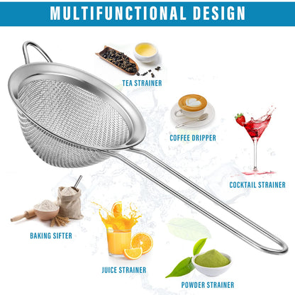 Epakh 9 Packs Stainless Steel Small Strainer, Fine Mesh Steel Cone Shaped Cocktail Strainer for Juice, Tea Herbs, Coffee Drinks, Long Handle Coffee Food, 3.2 Inches Silver