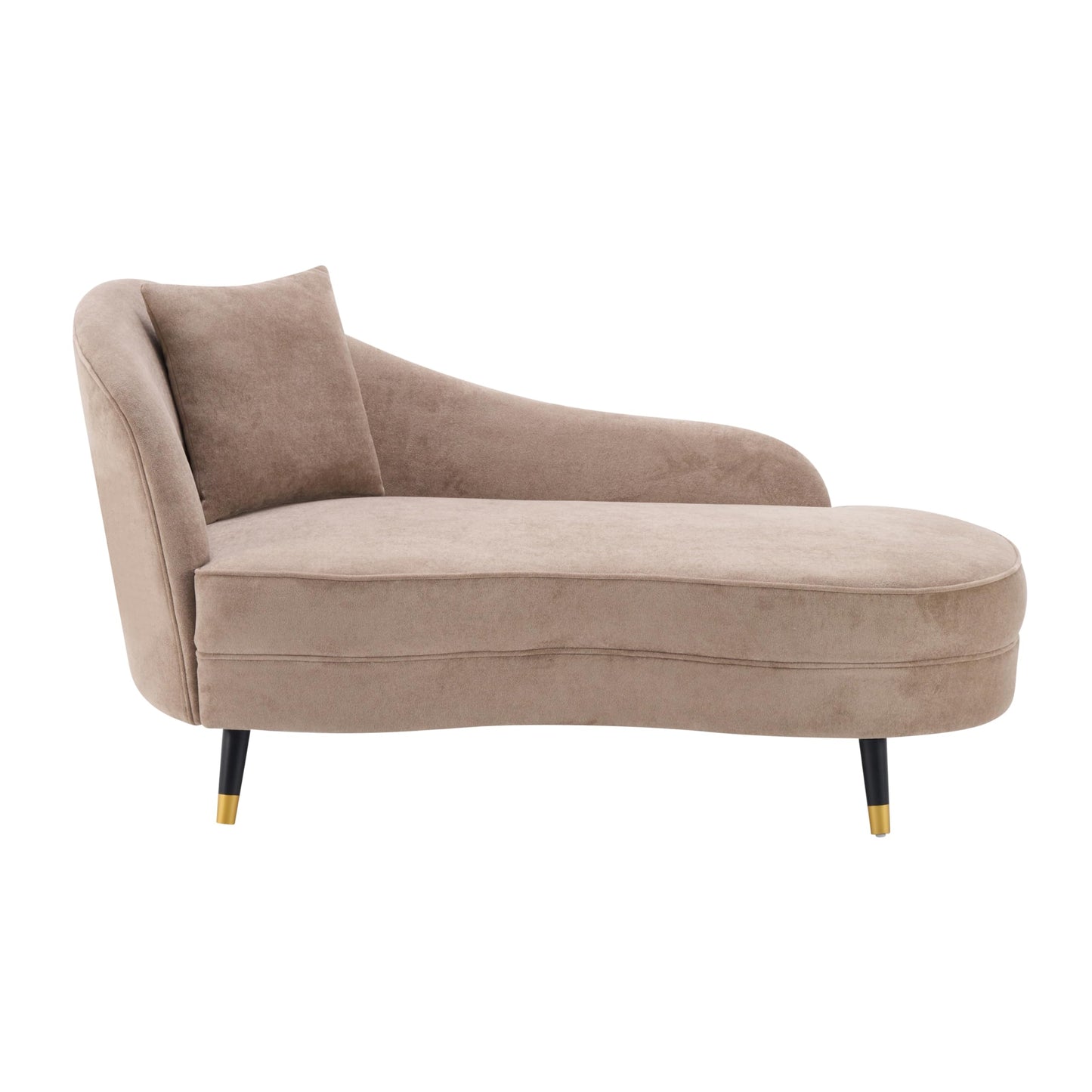 Merax 61" Velvet Curved Chaise Lounge Indoor with Pillow, Mid-Century Modern Upholstered Chaise Lounge Sofa with Left Armrest & Pillows, Wood Leg, Fainting Couch Sleeper Sofa for Living Room, Camel