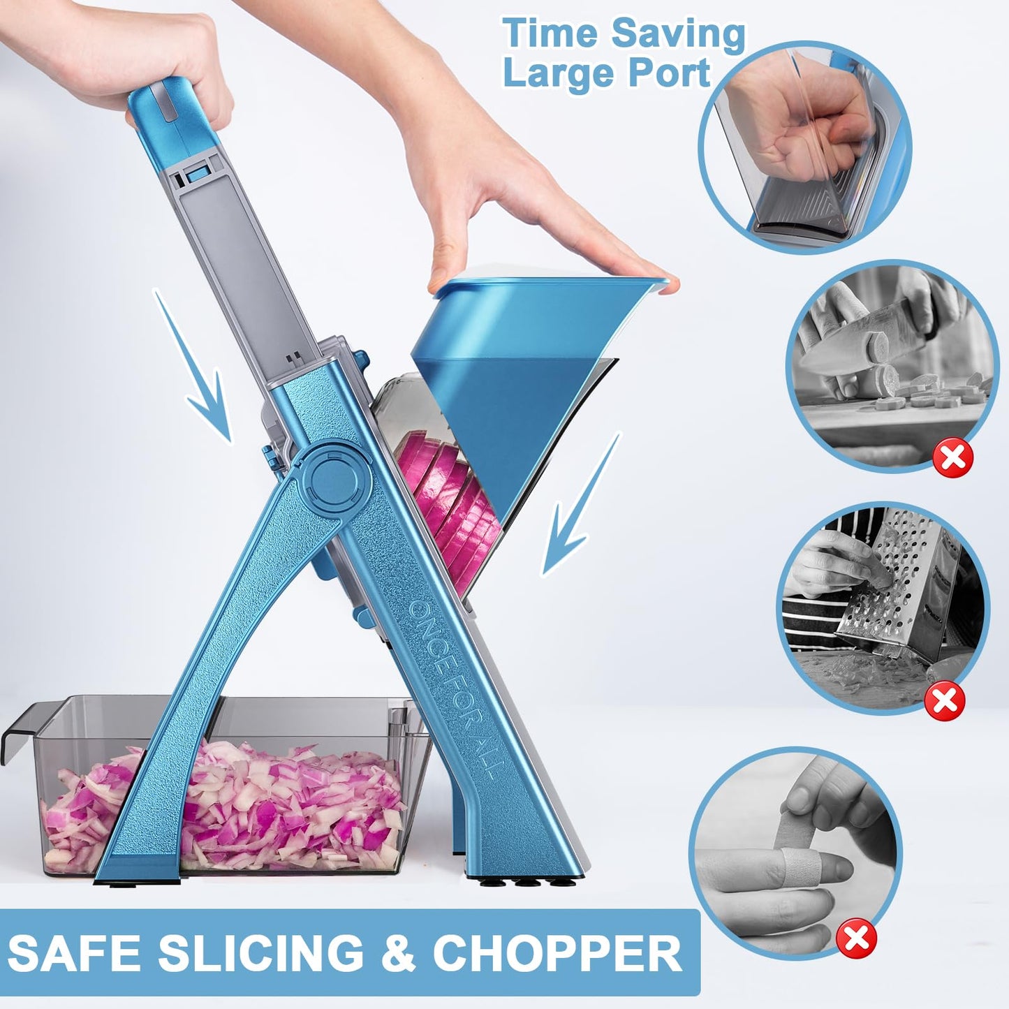 SupMaKin Upgrade Safe Mandoline Slicer Plus, Vegetable Chopper, Potato Slicer, Food Slicer Onion Chopper, Fry Cutter, Veggie Salad Dicer Kitchen Chopping Artifact Gifts (Blue)