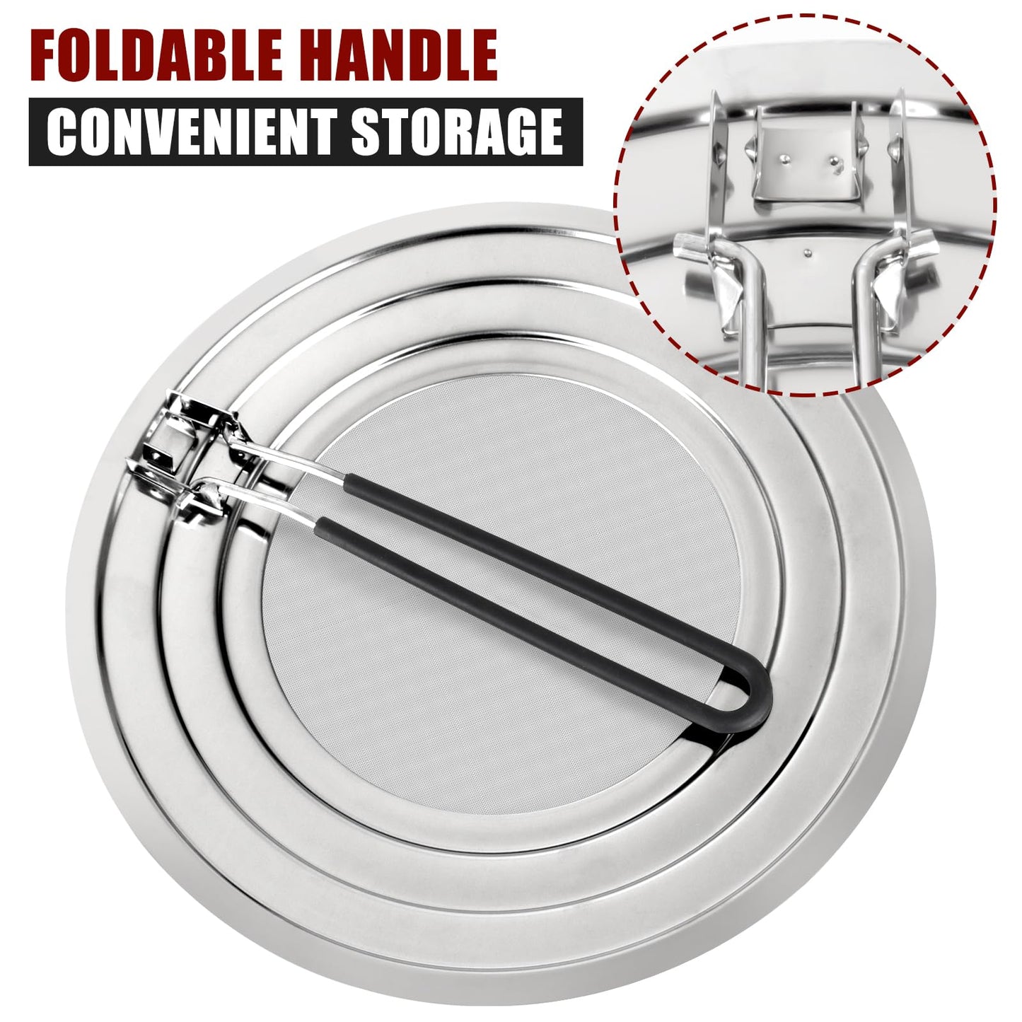 Stainless Steel Splatter Screen for Frying Pan - Grease Splatter Guard with Folding Handle - Cover Oil Splash from Bacon, Oil, or Deep Fryer - Food Strainer and Universal Cookware