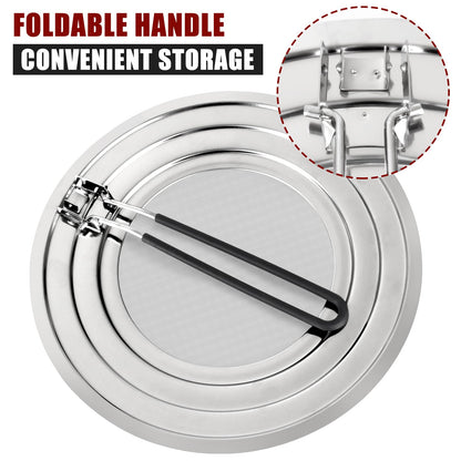 Stainless Steel Splatter Screen for Frying Pan - Grease Splatter Guard with Folding Handle - Cover Oil Splash from Bacon, Oil, or Deep Fryer - Food Strainer and Universal Cookware