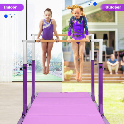 GOFLAME Double Horizontal Bars, Gymnastics Parallel Bars with Adjustable Height and Width, Junior Training Gym Bar for Kids, Ideal for Indoor Outdoor Use (Purple)