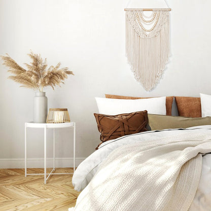 LOMOHOO Macrame Wall Hanging Boho Handmade Geometric Woven Tapestry Bohemian Wall Art Decor with Chic Wooden Beads Home Decor for Bedroom Living Room Apartment Dorm Gallery Wedding 16.5"x30"
