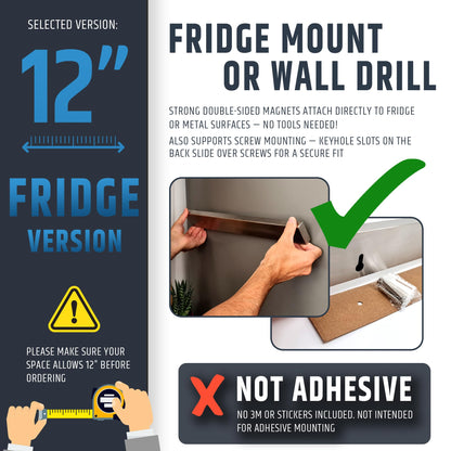 12" Premium Magnetic Knife Holder for Refrigerator (Double-Sided Heavy-Duty Magnets) - Upgraded Strip for Strong Fridge Mount - Clear Up Counter Space - 304 Anti-Rust Stainless Steel (Upgraded Design)