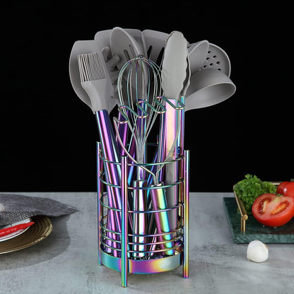 Rainbow Kitchen Utensil Holder for Counter, Stainless Steel Crocks with Rainbow Titanium Coating, Easy Cleaning