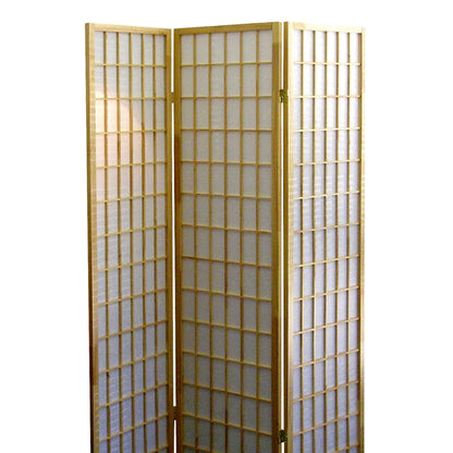 70" Tall 3 Panel Screen, Room Divider, Japanese Style with Natural Wood