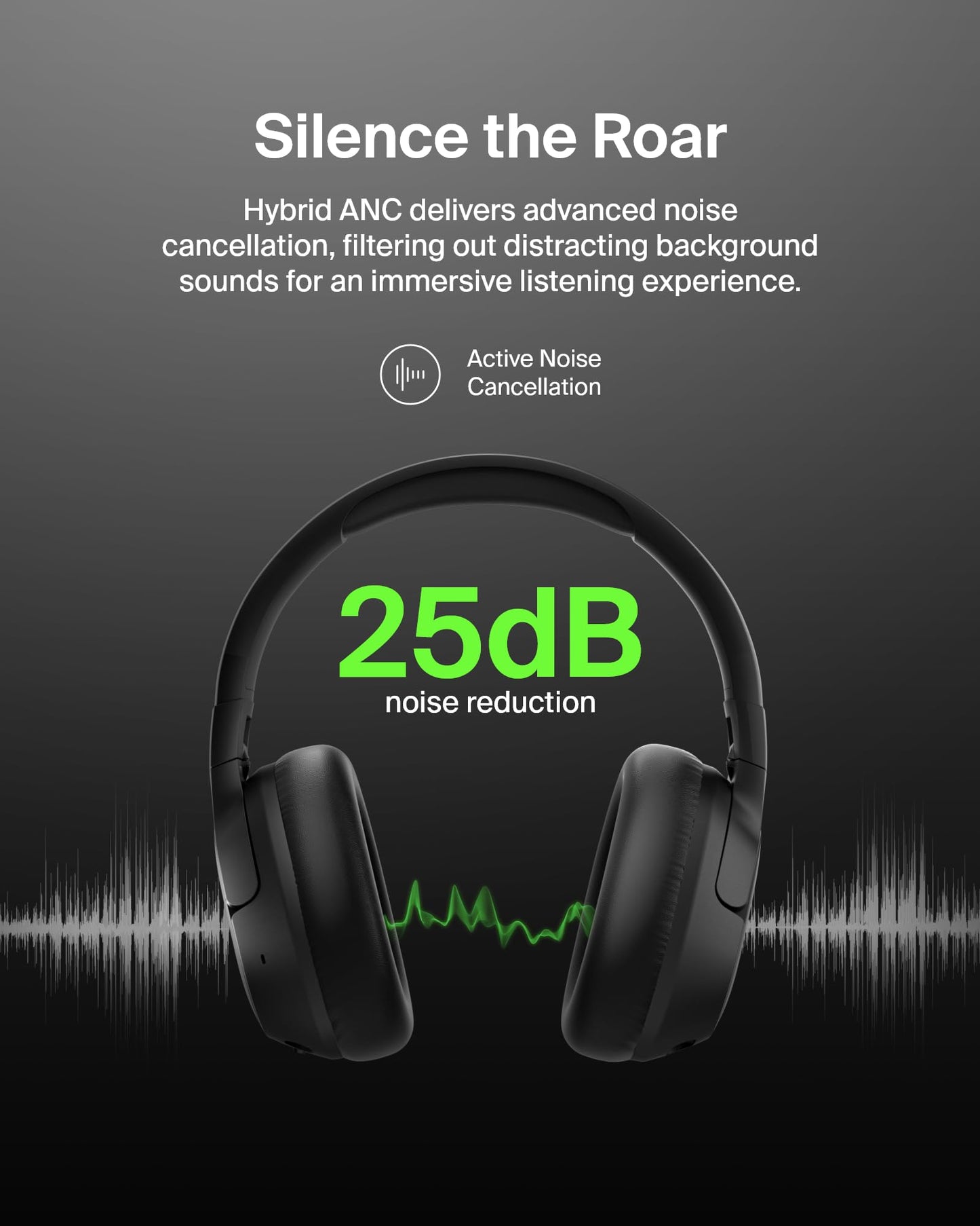Belkin SoundForm Isolate Bluetooth Over-Ear Headphones - Hybrid Active Noise Cancelling Headphones - Wireless w/ 60H Playtime, Fast Charging & CloudCushion Ear Cups for Travel, Home, or Office - Black
