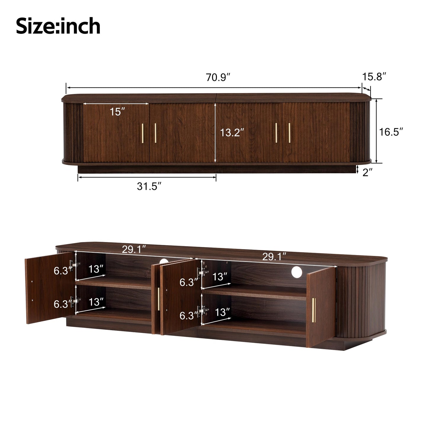 Merax 70" Modern TV Stand for TVs up to 80", Media Entertainment Center with Storage Cabinets, Cured Corners, Cable Management and Floor Standing Design for Living Room