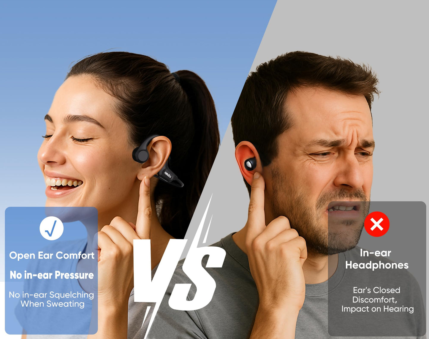 Bone Conduction Headphones, Open Ear, Bluetooth 6.0, IPX6 Sweatproof, Lightweight Comfortable Stable Fit Sports Wireless Earphones for Safe Running, Cycling, Gym Workouts, Hiking, 8H Playtime