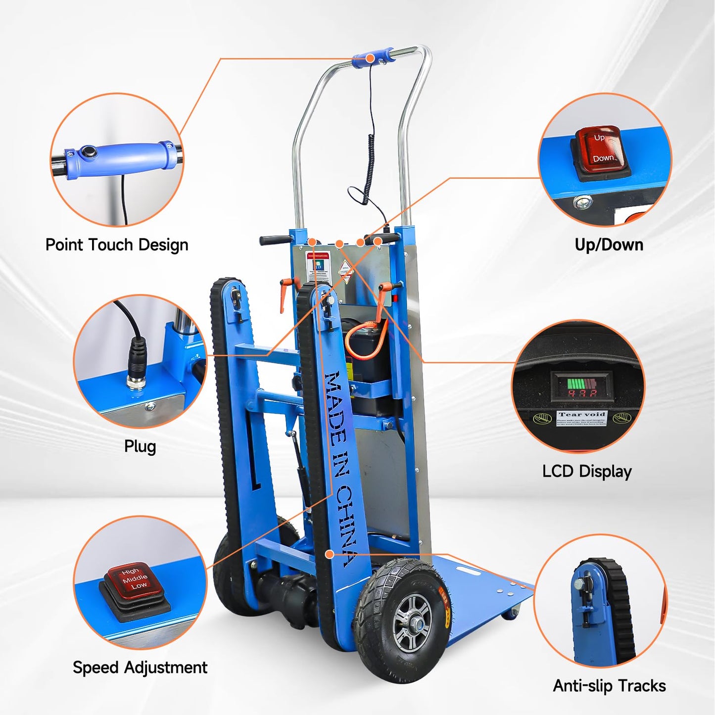 ROOMEDAL Electric Stair Climbing Dolly, 661lb 600W Powered Electric Stair Climbing Hand Trucks Dolly Cart with Rubber Tracks for Moving, Heavy Duty Stair Climber (Pure Blue)