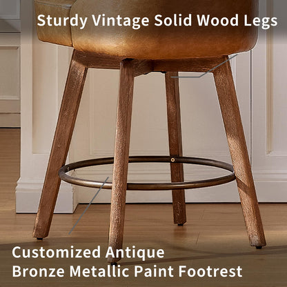 Finekoze Counter Height Bar Stools,Brown-Colored Faux Leather Comfort Fabric Bar Stool Set of 2，360° Swivel Counter Height Stools Solid Wood Legs,27'' Barstools with Contoured Backrest