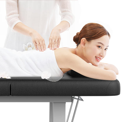 Stationary Massage Table, 75”L 31.5''W Heavy Duty Height Adjustable Esthetician Bed w/Facial Cradle, 800LBS Metal Frame PU Leather Physical Therapy Table Spa Lash Bed Professional Equipment (Black)