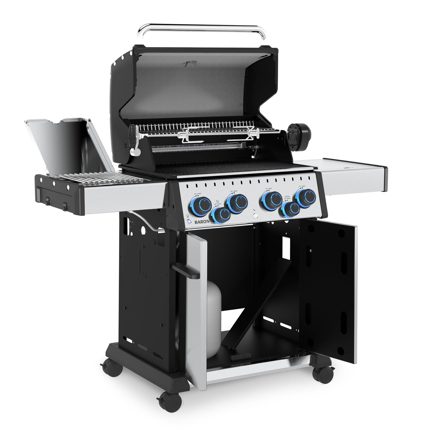 Broil King 677344 Baron S 490 Pro IR 4-Burner Pellet Ready Propane Gas Grill in Stainless Steel with Infrared Infrared Side Burner and Rear Rotisserie Burner