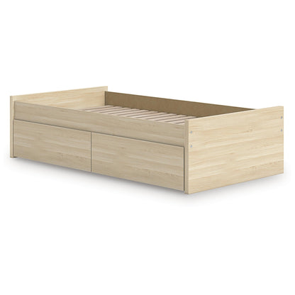 Signature Design by Ashley Onita Scandinavian 2-Drawer Twin Platform Bed with 1 Side Storage, Foundation or Box Spring Not Needed, Light Brown