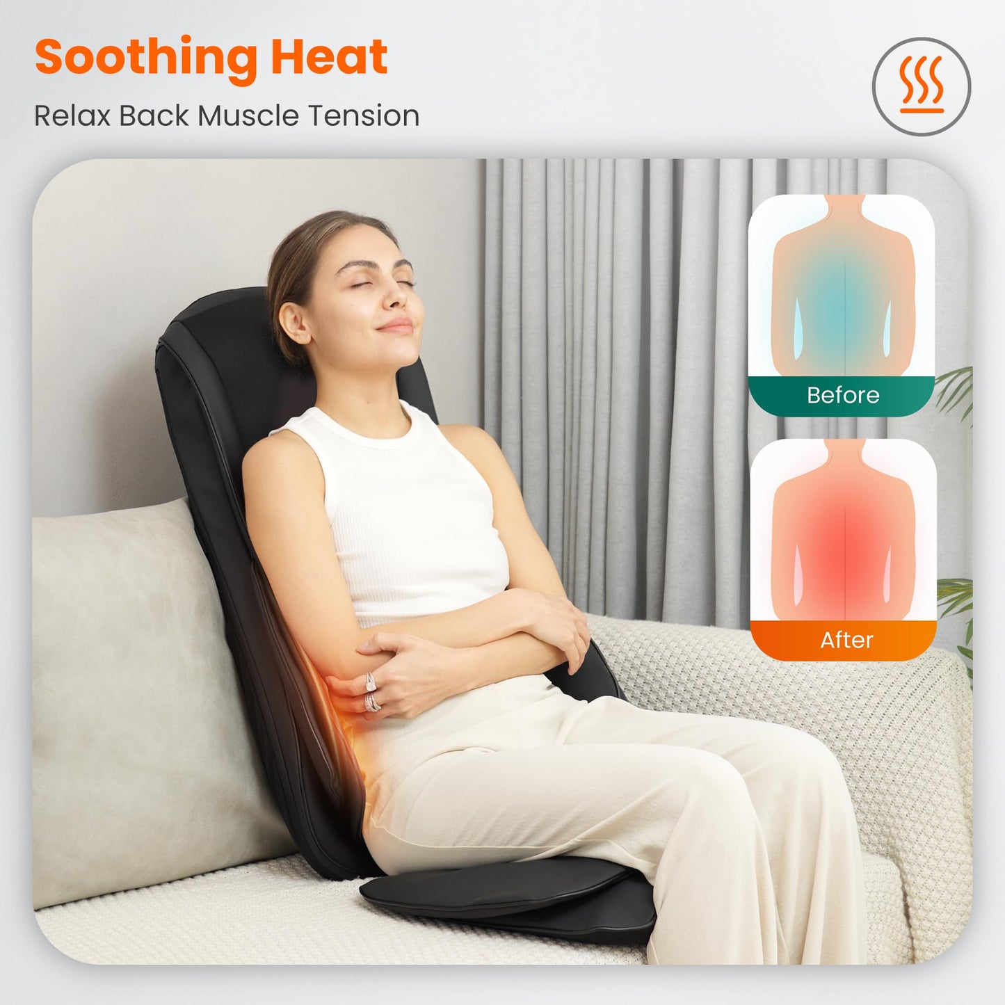 Snailax Shiatsu Neck Back Massager with Heat, Massage Chair Pad with Compression, Height-Adjustable Neck Massage Rollers Chair Seat Massager, Gifts for Men, Women