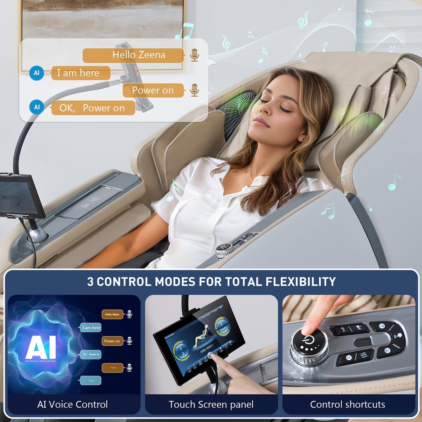 Notired Massage Chair Full Body, 2026 Zero Gravity SL-Track Shiatsu Massage Recliner Chairs with 12 Auto Modes, Foot Rollers, Waist & Calf Heating, Thai Yoga Stretch, AI Control & Body Scan L183 Beige