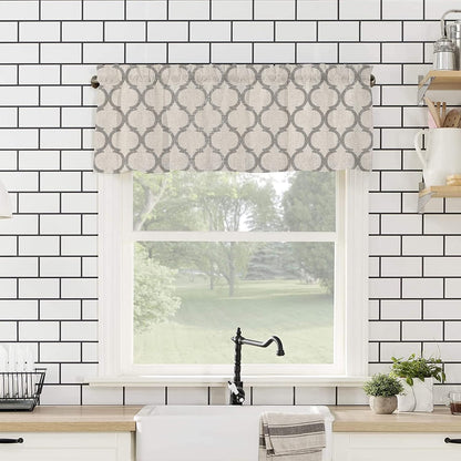 Hostline 42"x12" Valances Curtains for Living Room Farmhouse Burlap Texture Vintage Moroccan Semi Sheer Valance