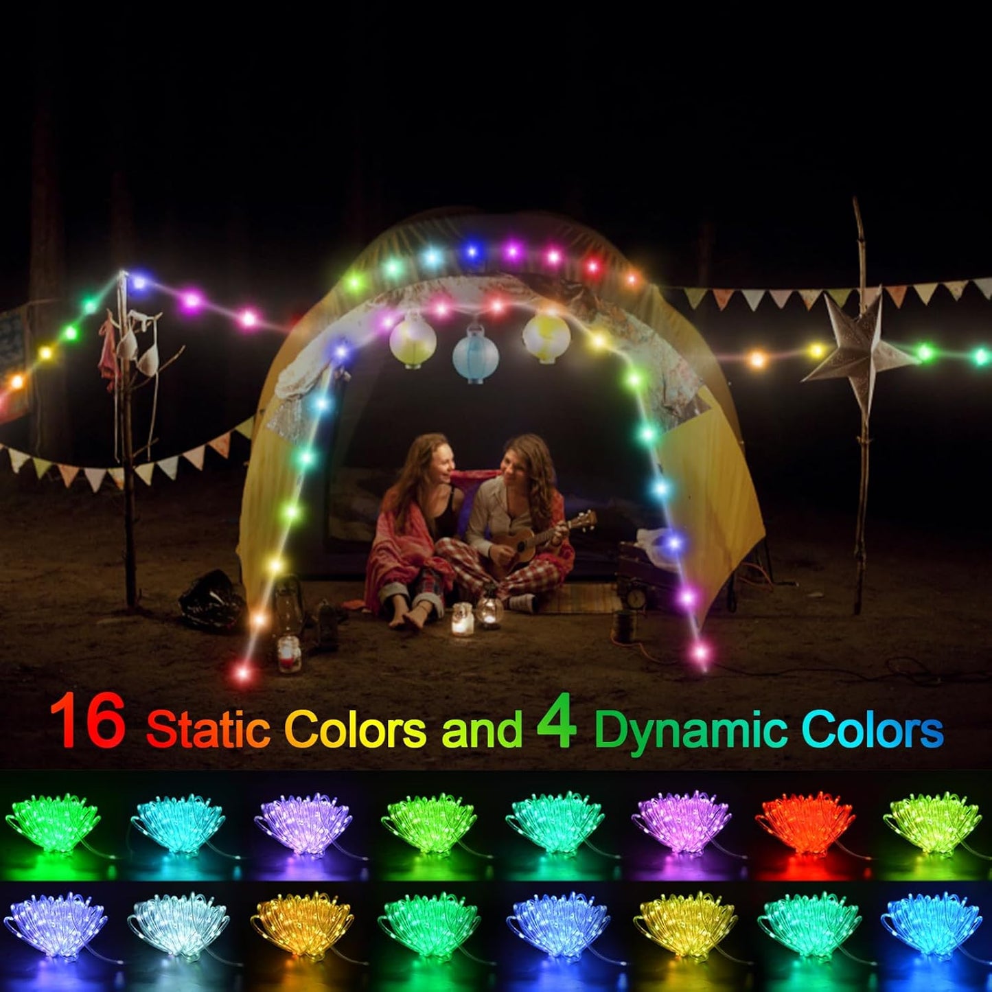 53Ft 160 echosari Rope Lights Outdoor Battery Operated, LED Rope String Lights Colors Changing with Remote Timer