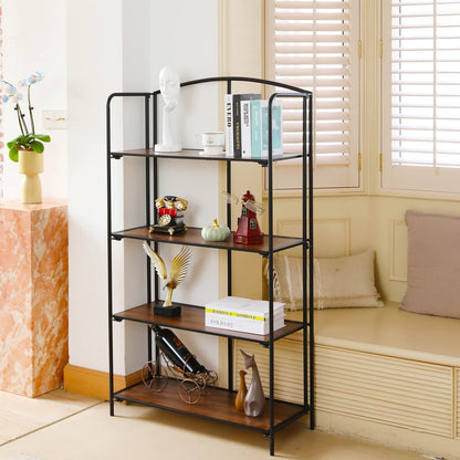 Crofy No Assembly Folding Bookshelf for Living Room, 4 Tier Black Collapsible Book Shelf for Home Office, Portable Bookcase Storage Organizer