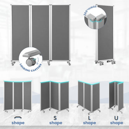 MAKELLO Portable Office Partitions 71" H x 71" W, Freestanding Office Dividers Partition Wall for Room, 3-Panel Trifold Privacy Panel, Aluminum Frame, Gray Felt