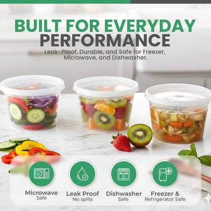 Koppochef 16oz Deli Containers [50 Pack], Leakproof and Durable, Microwave Dishwasher Freezer Safe, Stackable Storage Deli Containers with Lids, BPA Free and Recyclable