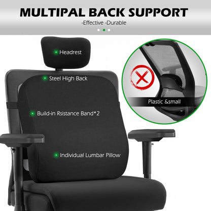 WUDOYO Extra Wide Seat Office Chair for Big and Tall 500lbs, with High Back Adjustable Headrest Lumbar Support Arms Wheels Heavy Duty (Breathable Fabric Seat)