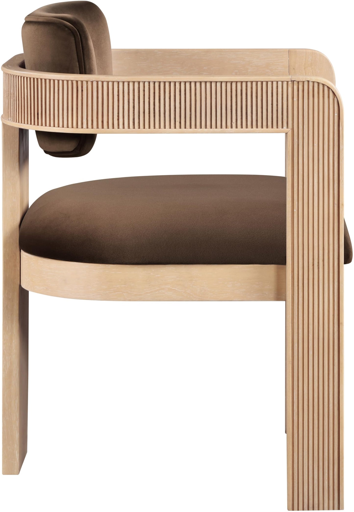 Meridian Furniture 11094Brown-C Sacha Collection Art Deco Dining Chair, Ultra Luxe Brown Velvet, 460 GSM Velvet, Solid Fluted Wood Natural Finish, 22.5" W x 22" D x 31" H, Brown, Set of 2