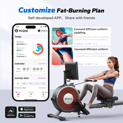 MERACH Rowing Machine with 15.6" HD Rotating Screen, Magnetic Rowing Machines for Home, 16 Levels Rower Machine of Quiet Resistance, Dual Slide Rail with Max 350lbs Weight Capacity, App Compatible