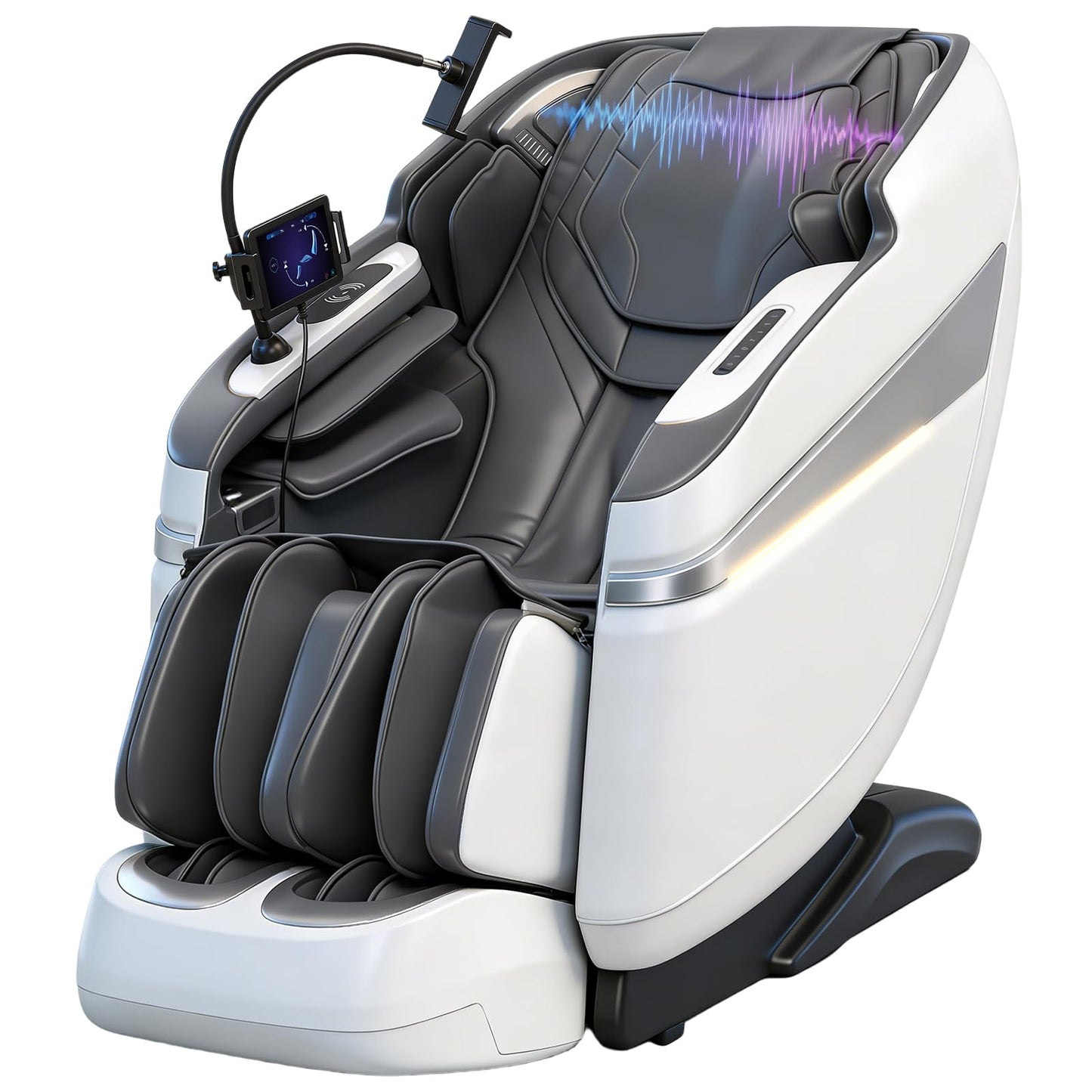 KTENTITO 4D Music Rhythm Massage Chair Full Body Recliner, 2026 Unique Sonic Resonance Zero Gravity SL-Track Shiatsu with Knee Heating Blanket AI Voice Bluetooth Foot Roller Body Scan Airbags G9 White