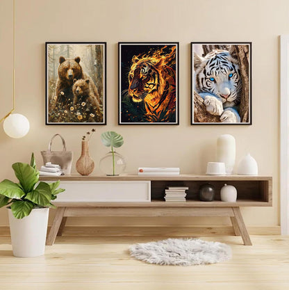 ijbnhd 3 Pack Diamond Art Kits for Adults, Animals Diamond Painting Kits for Adults Beginners, 5D DIY Paint with Diamonds Gem Art Dots Set for Home Wall Decor 12 x 16 Inch (Bear and Tiger)