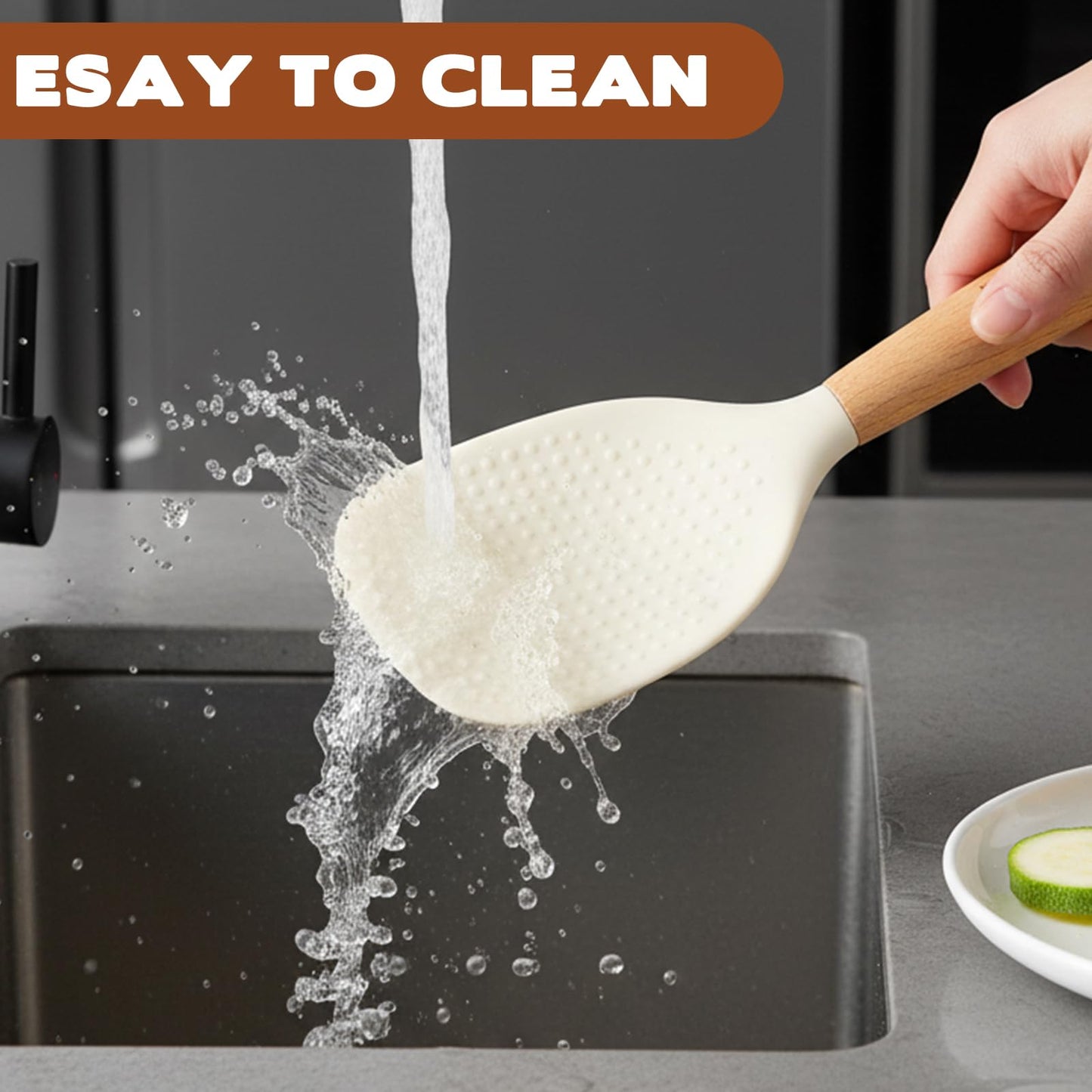 White Standing Silicone Rice Spoon Paddle, Non-stick Silicone Rice Spoon Household Rices Shovel Heat Resistant Anti-scalding Durable Rices and Potato Server Spoons(White)