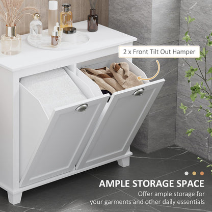 Geelife Tilt-Out Laundry Sorter Bathroom Cabinet, White - MDF White - Front Tilt Out Hamper - Bathroom, Design