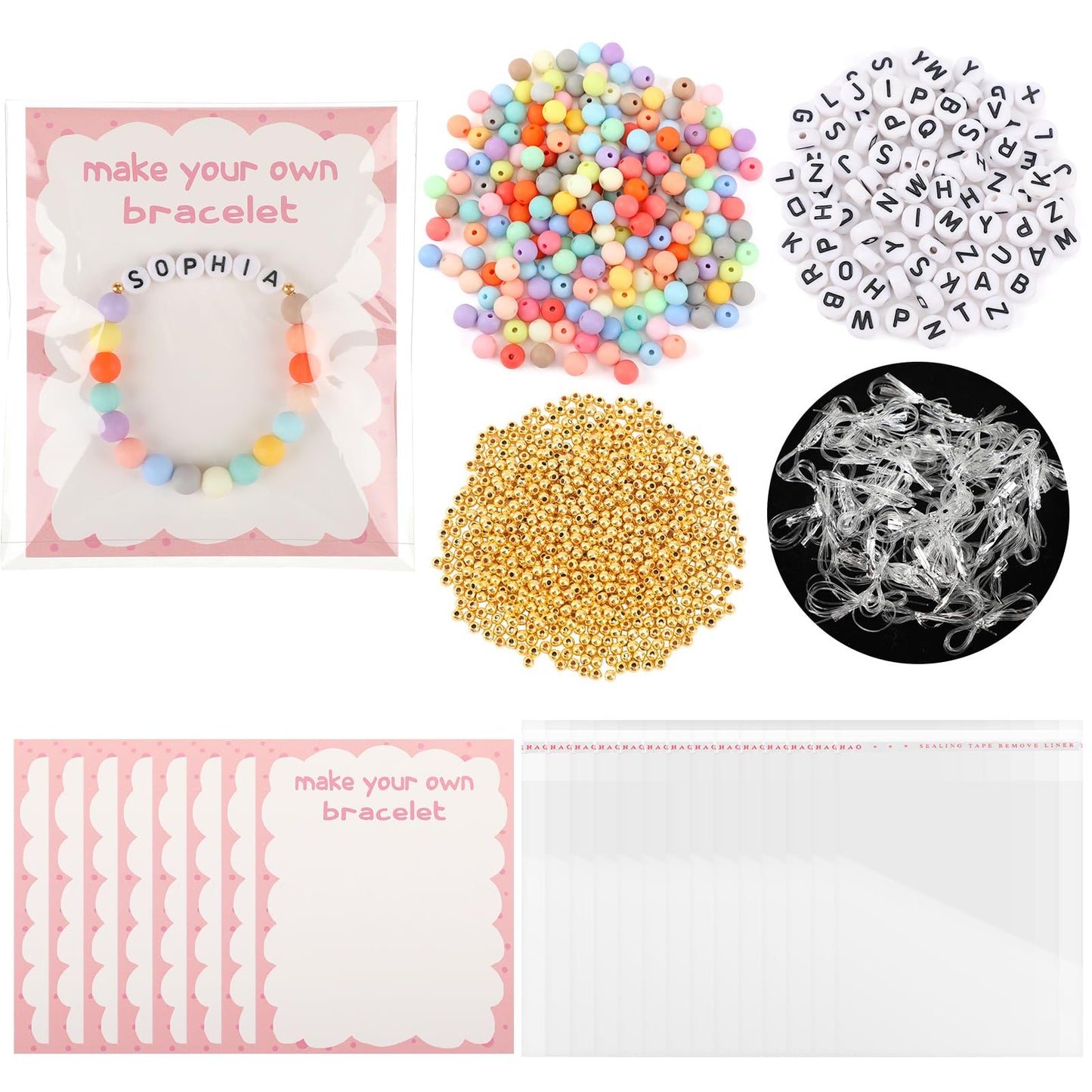 Ferreve Make Your Own Bracelet Gift DIY Making Kit Valentine's Day Pastel Beads Welcome First Day Bracelet with Wrapped and Card Personalised Jewelry Making Kit