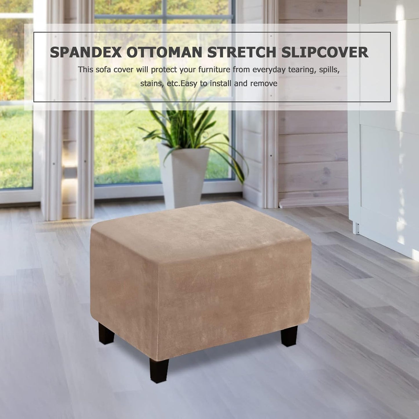SHEKAKO Velvet Ottoman Cover, Stretch Footstools Covers, Plush Foot Stool Slipcover, Removable Footrest Stool Sofa