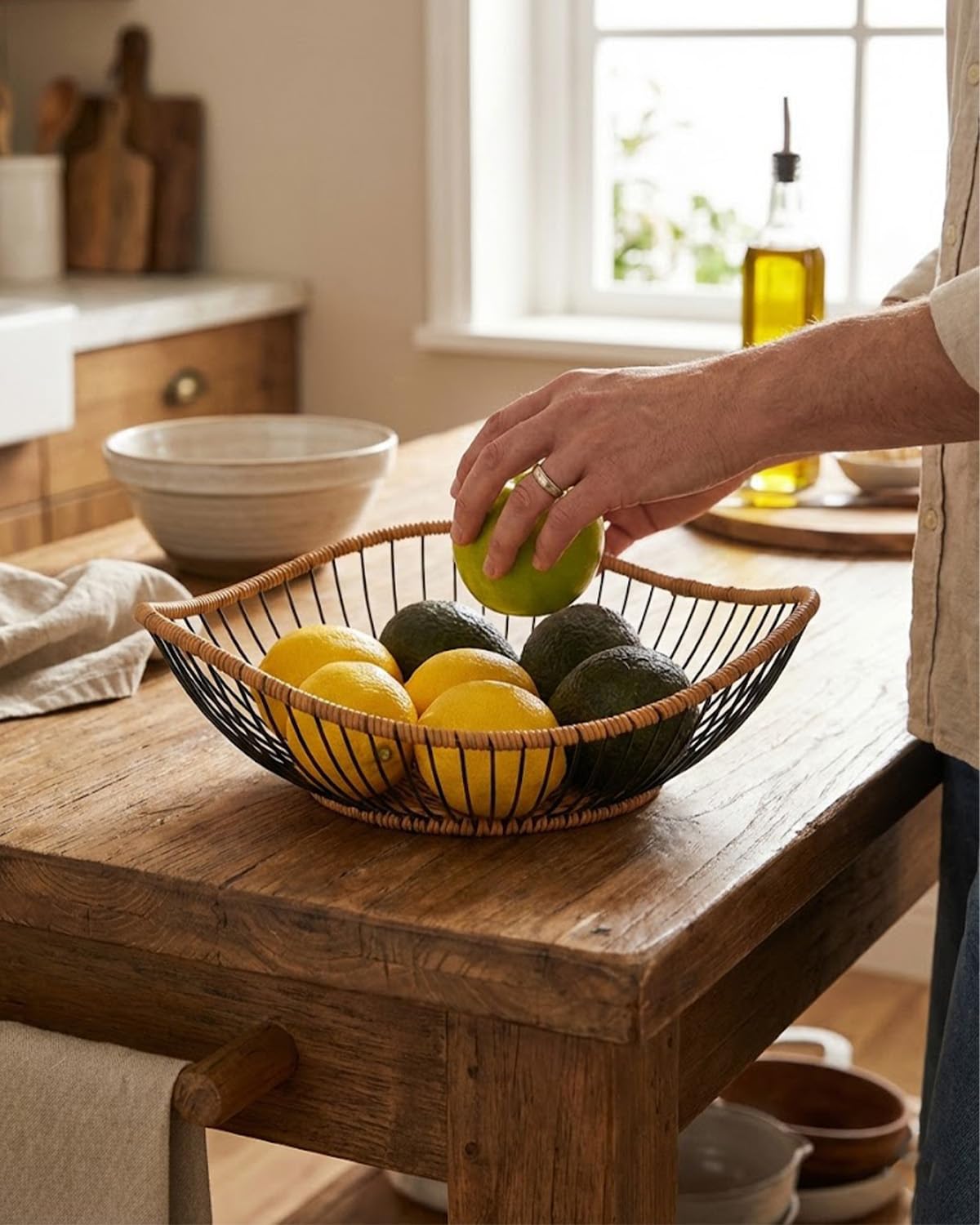 Zitonyang Wire Fruit Basket, Metal Fruits Basket Countertop Fruit Bowl Metal Wire Baskets For Fruits, Vegetables, Breads, Snacks (Brown, 13.2 x 3.9 inches)