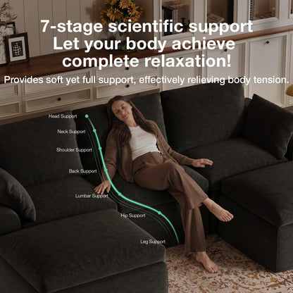 Novilla 104.3" Modular Cloud Couch, Modern Sectional Sofa with Smarts Coil® Support, Chenille Fabric, Upholstered Couch for Living Room Apartments Bedroom, No Assembly, 3 Seater + 1 Ottoman, Dark Grey